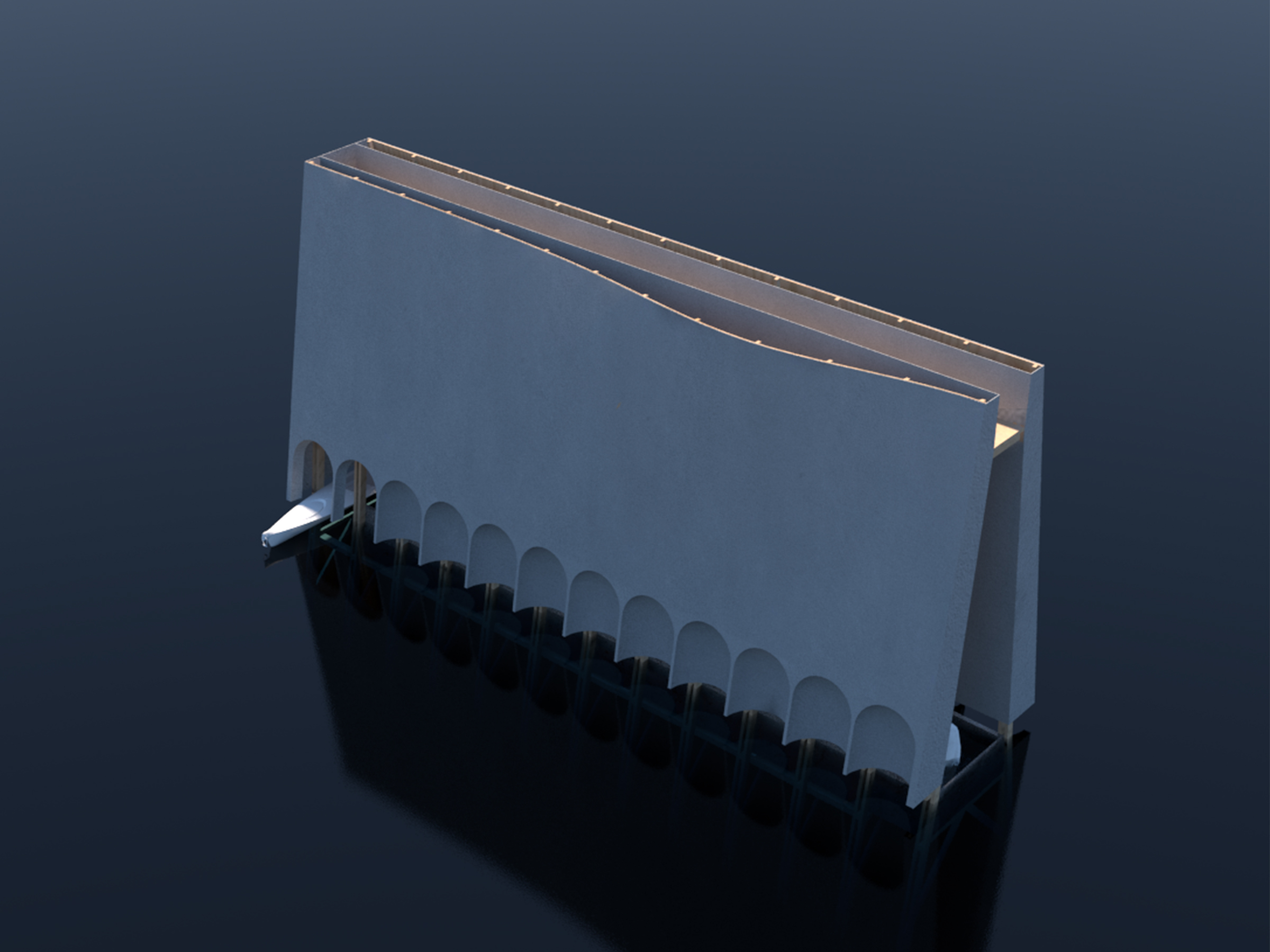 a bird view of the floated room on water